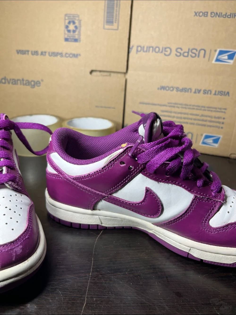 Nike Dunk White and Purple Low-Top Sneakers Big Boy 3.5Y or Girls 5Y